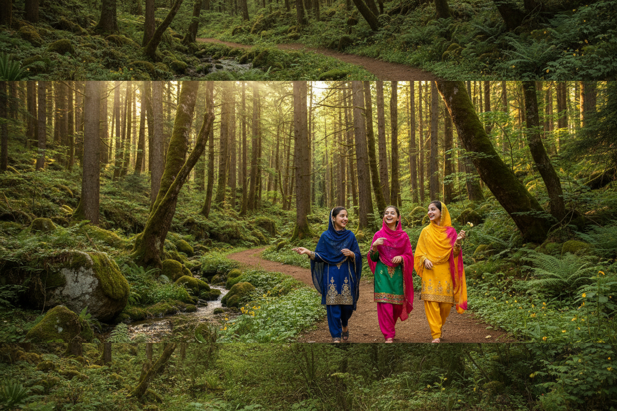 banner image  with froest and some pakistani gilrs