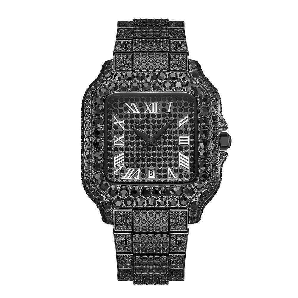 Men’s Straight European Hip Hop Diamond Quartz Wrist Watch