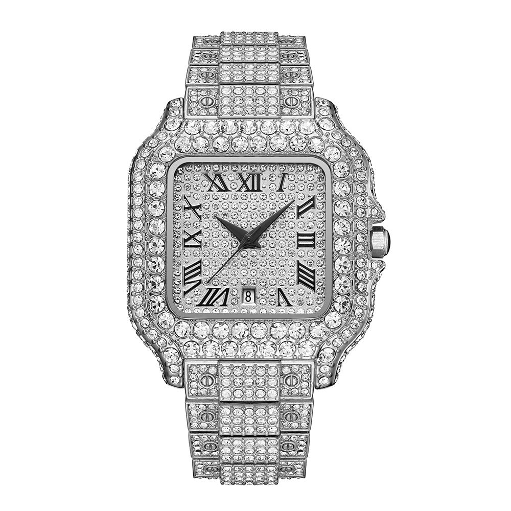 Men’s Straight European Hip Hop Diamond Quartz Wrist Watch