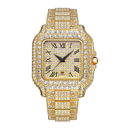 Men’s Straight European Hip Hop Diamond Quartz Wrist Watch