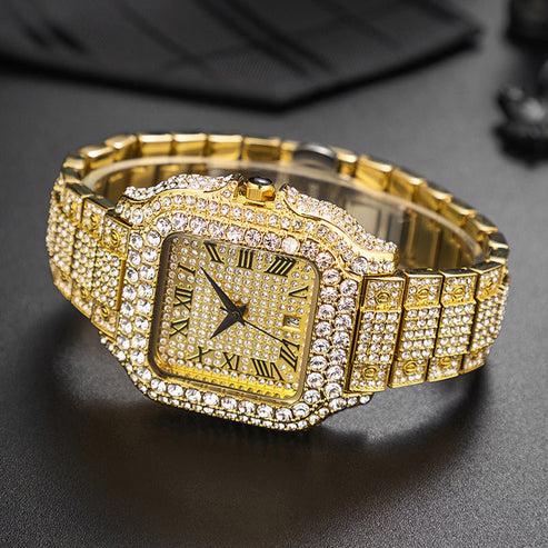 Men’s Straight European Hip Hop Diamond Quartz Wrist Watch